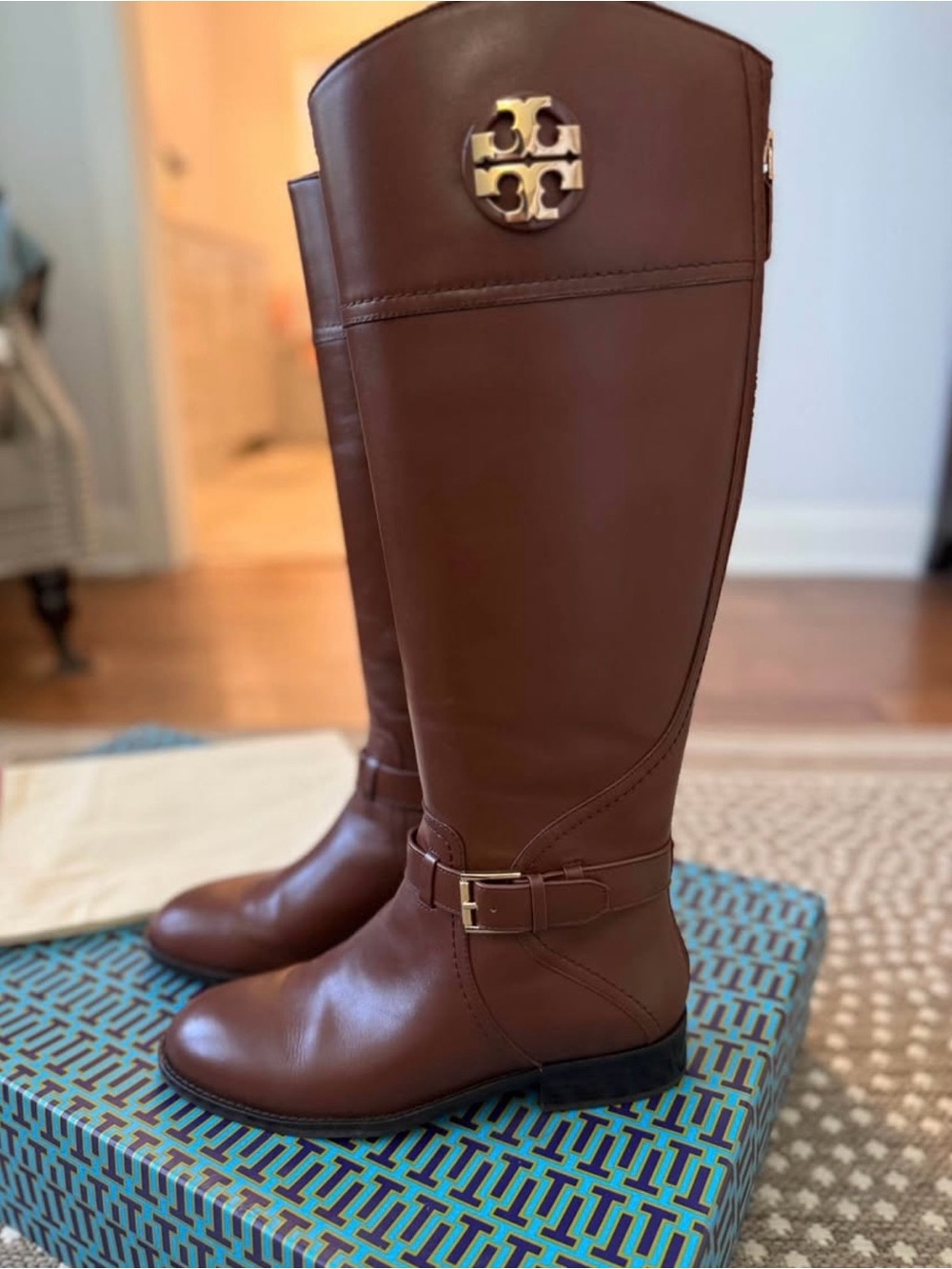 Tory Burch Brown Leather Knee-High Adeline Riding Boots - Picture 2 of 5